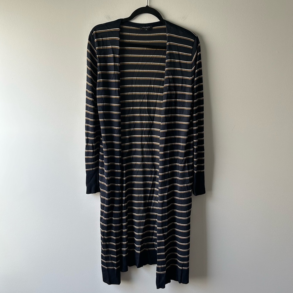 Lafayette 148 New York striped open front cardigan top